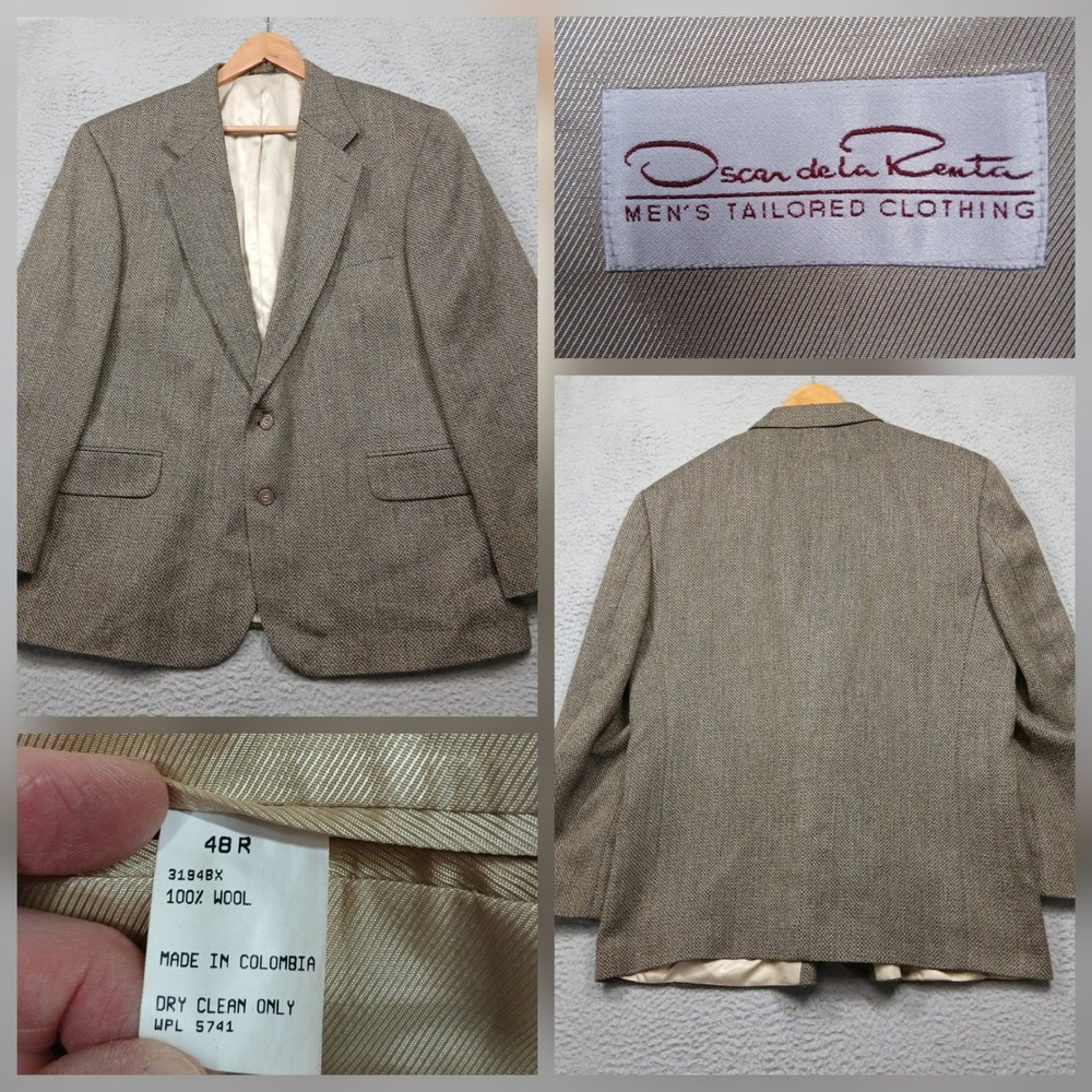 Oscar de la Renta Men's Blazer 48R Brown 100% Wool Two Button Sport Coat